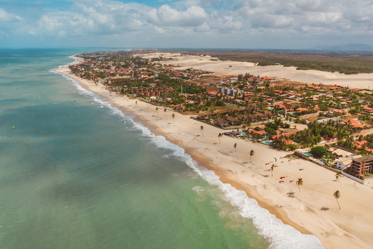foto de alto angulo da praia e do oceano no norte do brasil ceara fortaleza cumbuco parnaiba 181624 7512