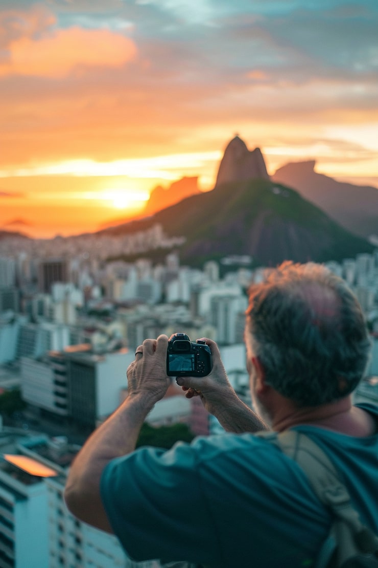 retrato de um homem de meia idade tirando fotos com um dispositivo para o dia mundial da fotografia 23 2151672405
